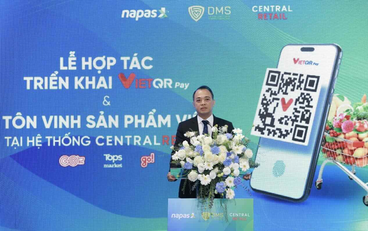 Ong Nguyen Dang Hung – Pho Tong Giam doc NAPAS phat bieu tai su kien Le hop tac trien khai VIETQRPay giua NAPAS va tap doan Central Retail Viet Nam.