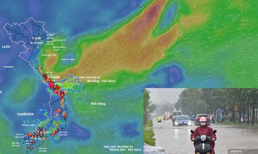 Hiện nay tuy không có bão nhưng không khí lạnh và gió đông hoạt động mạnh sẽ tiếp tục gây mưa ở Trung Bộ. Ảnh ghép: An An/Nguồn: Hệ thống Giám sát thiên tai Việt Nam