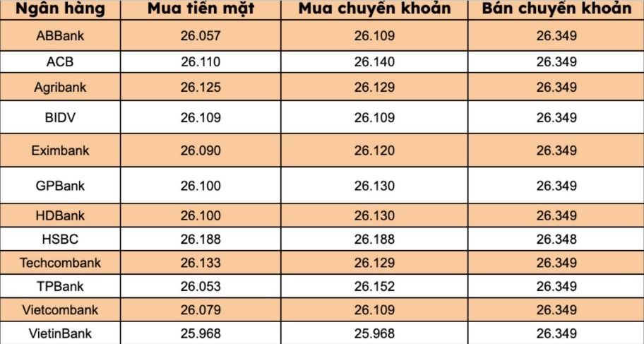 Gia USD tai cac ngan hang thuong mai trong nuoc. Bieu do: Thanh Binh