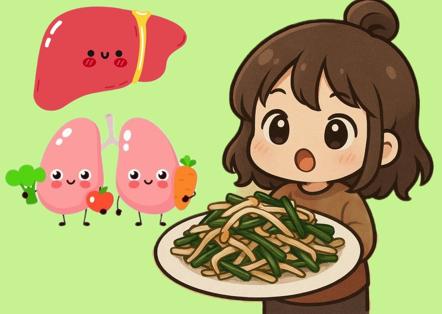 The two types of cheap vegetables stir-fried together are both liver-healthy and good for the kidneys. Graphics: Phuong Thao