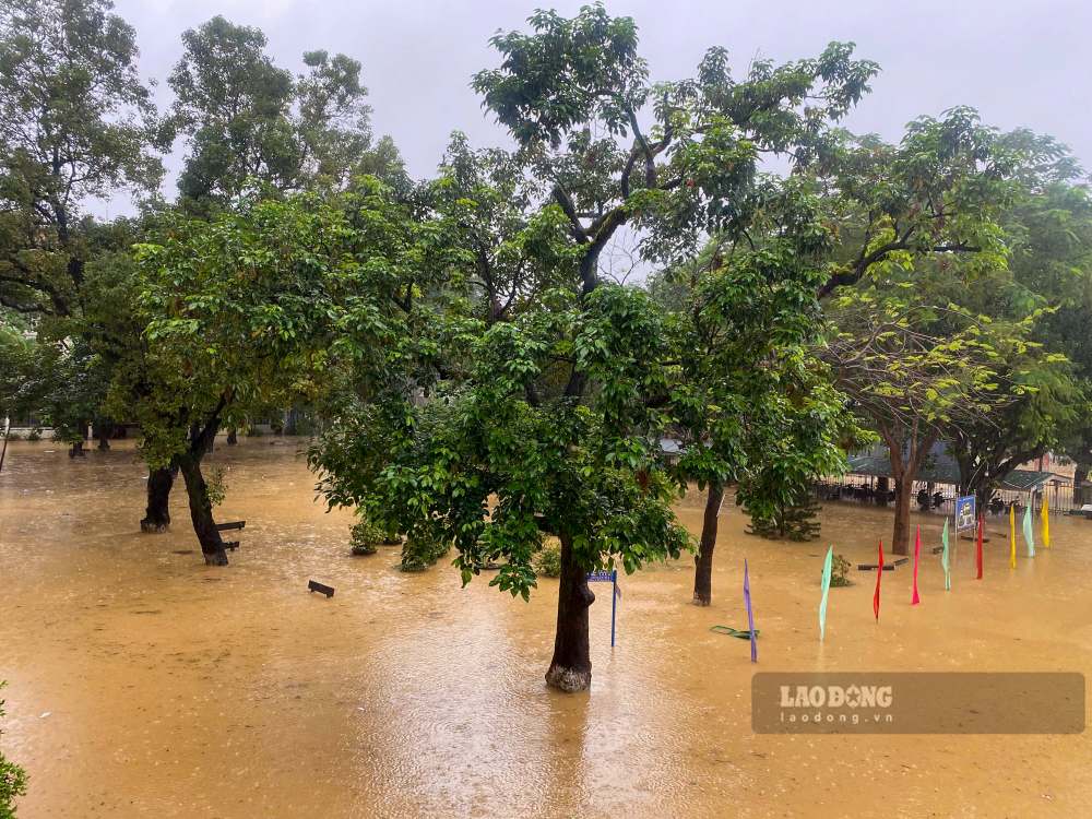 Muc nuoc dang cao, nguoi dan khong the ra duong chi khi co thuyen ghe.