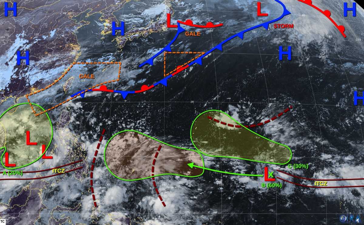 Cac hinh thai ap thap va nhieu dong o Bien Dong va Tay Bac Thai Binh Duong ngay 28.10. Anh: JTWC