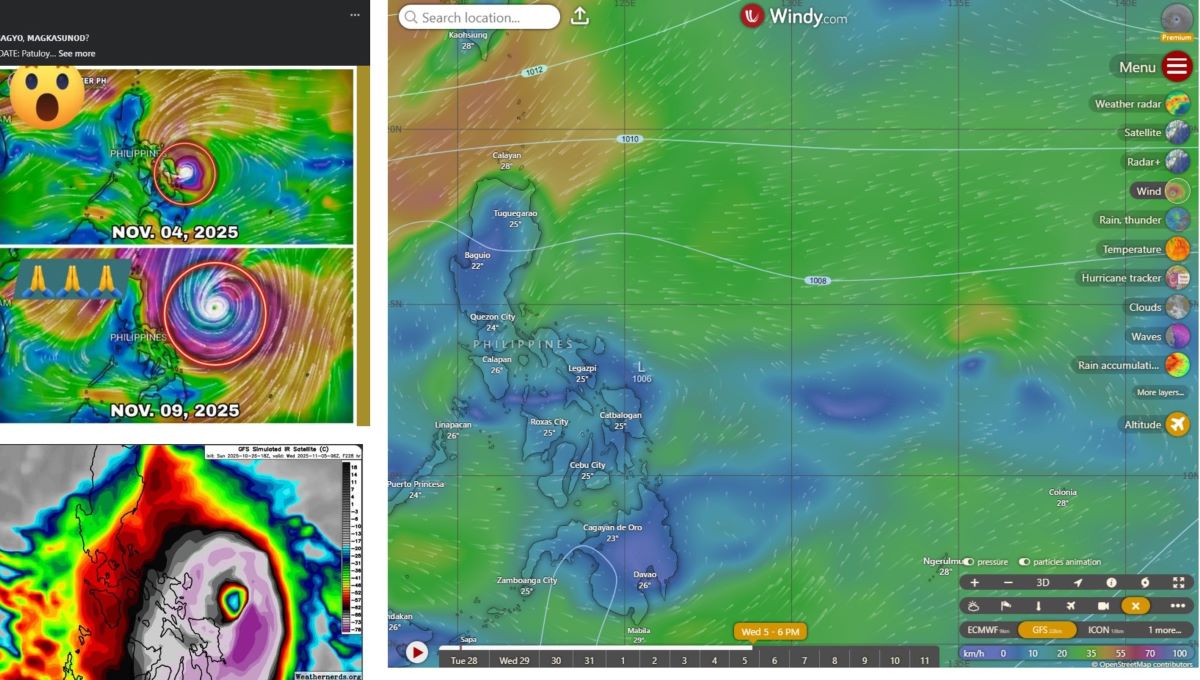 On October 27, GFS's forecast model showed that by November 5, 2025, there will be no super typhoons near the East Sea. Photo: GFS/Windy