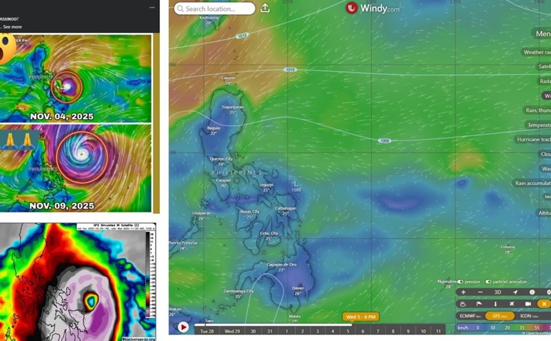 On October 27, GFS's forecast model showed that by November 5, 2025, there will be no super typhoons near the East Sea. Photo: GFS/Windy