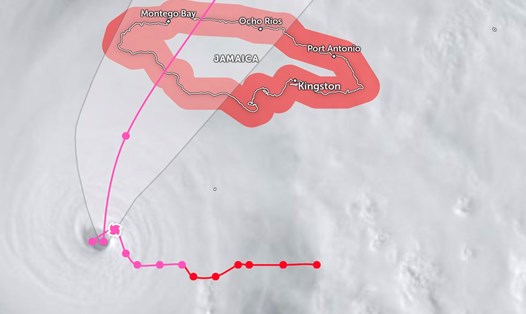 Đường đi kỳ lạ của siêu bão Melissa. Ảnh: Zoom Earth