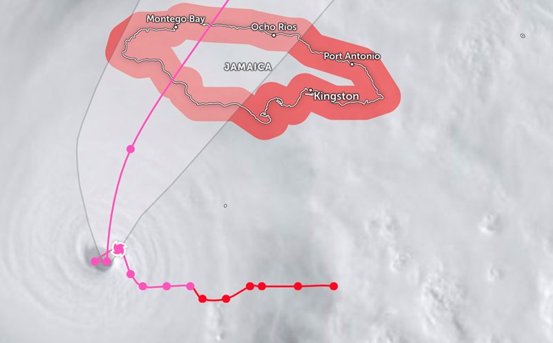 The strange path of super typhoon Melissa. Photo: Zoom Earth