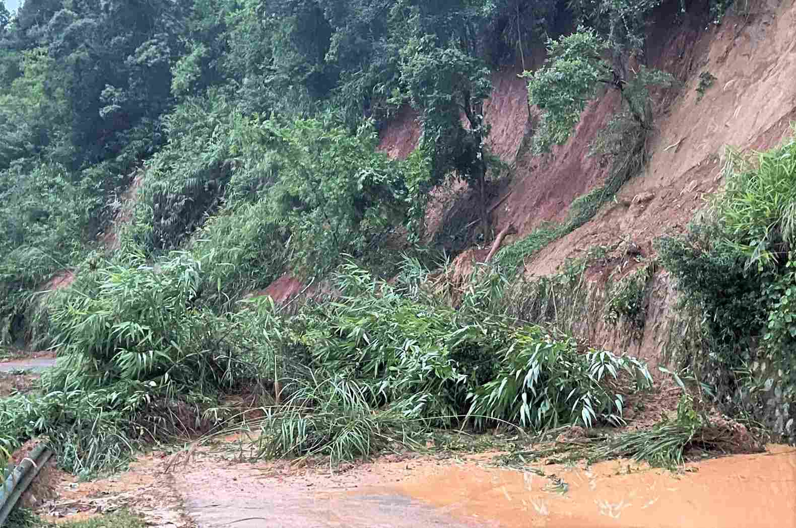 Heavy rain caused 7 landslides on Gia Bac Pass in Lam Dong, and National Highway 28 was completely paralyzed. Photo: Phuc Khanh