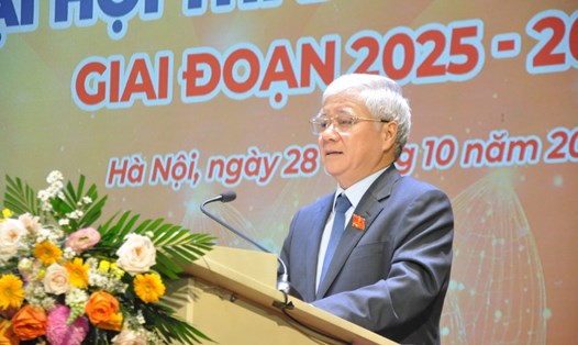 Chủ tịch Ủy ban Trung ương Mặt trận Tổ quốc Việt Nam Đỗ Văn Chiến phát biểu tại Đại hội Thi đua yêu nước Cơ quan Ủy ban Trung ương Mặt trận Tổ quốc Việt Nam giai đoạn 2025 - 2030. Ảnh: Bảo Hân