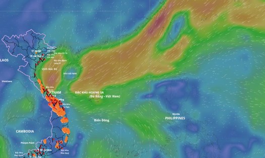 Không khí lạnh tiếp tục gây gió mạnh ở Vịnh Bắc Bộ và một số vùng biển. Nguồn: Hệ thống Giám sát thiên tai Việt Nam