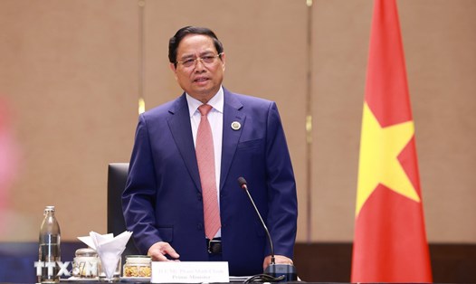 Ủy viên Bộ Chính trị, Thủ tướng Chính phủ Phạm Minh Chính trong cuộc làm việc ngày 28.10. Ảnh: TTXVN