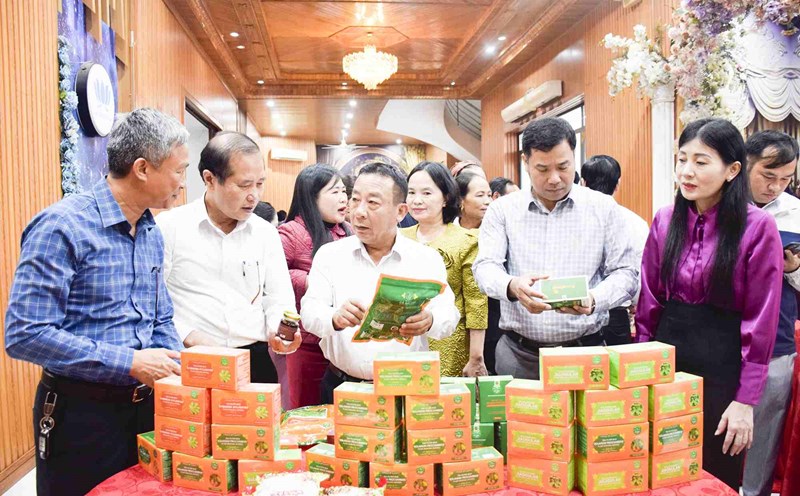 Delegates visit booths displaying products of Nghe An cooperatives at the conference. Photo: Phuong Thuy