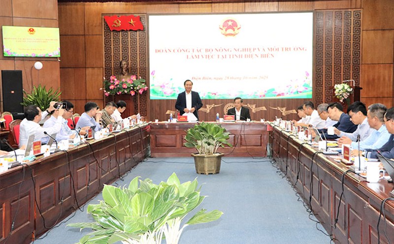 Deputy Minister of Agriculture and Environment Vo Van Hung spoke at the meeting with the People's Committee of Dien Bien province. Photo: Thu Phuong