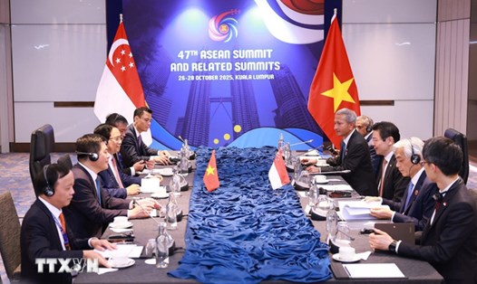 Ủy viên Bộ Chính trị, Thủ tướng Chính phủ Phạm Minh Chính và Thủ tướng Singapore Lawrence Wong họp thường niên lần thứ 2 ngày 28.10. Ảnh: TTXVN