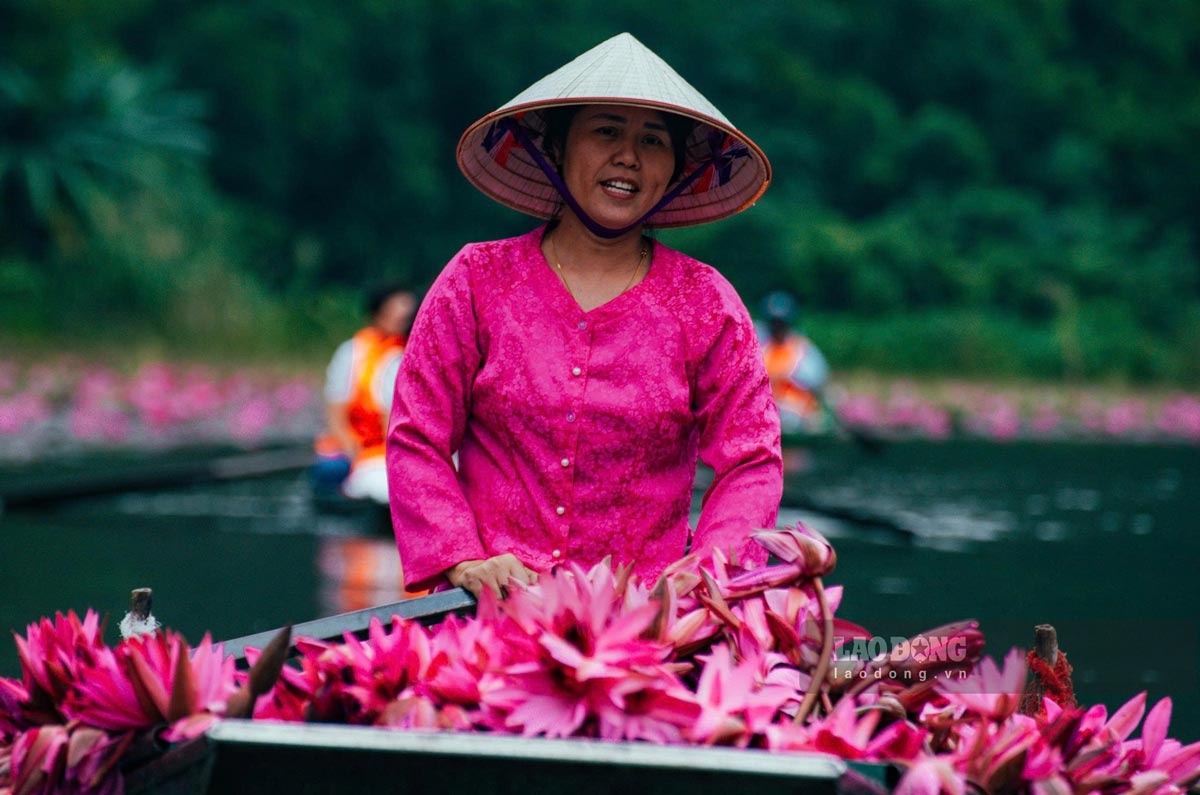 De ghi lai nhung buc anh dep, nhieu du khach san sang chi tien de thue nhung chiec thuyen hoa tim. Em Hoang Anh, thanh pho Ninh Binh chia se: “Khu du lich nghiem cam viec hai hoa de giu gin canh quan. Du khach muon co nhung buc anh dep voi thuyen hoa nen chuan bi hoa mang tu ngoai vao hoac co the hen truoc nguoi dan trong xa de dat mua hoa. Gia thue mot thuyen hoa khoang tu 500 nghin dong“.