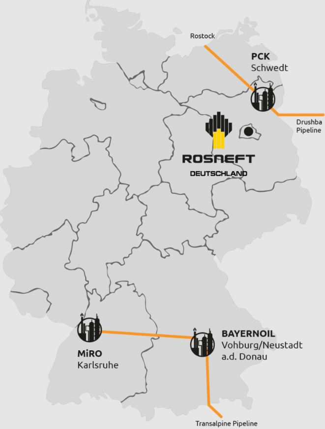 Rosneft Deutschland nam co phan trong 3 nha may loc dau va duong ong . Anh: Rosneft Deutschland