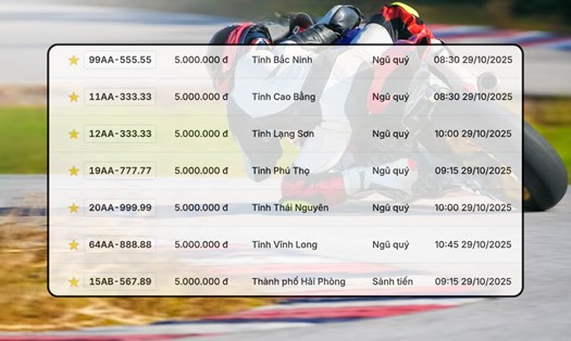 Có tới 6 biển số ngũ quý siêu đẹp trong phiên đấu giá ngày 29.10