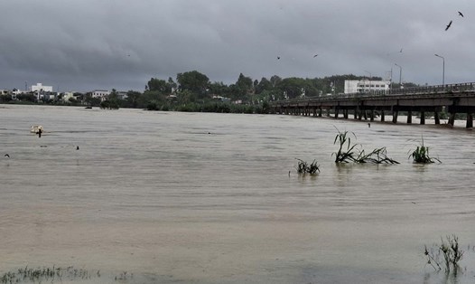 Nước lũ trên sông Trà Khúc, tỉnh Quảng Ngãi đang lên nhanh. Ảnh: Viên Nguyễn