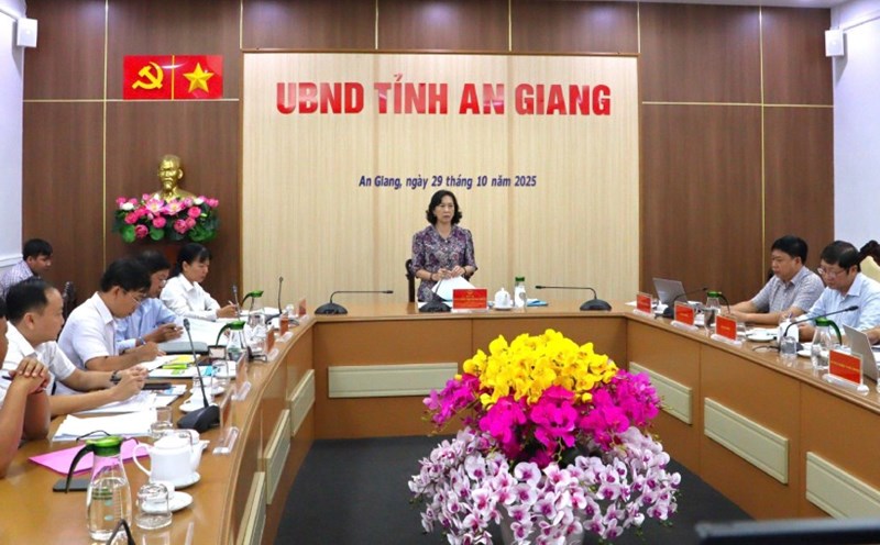 Vice Chairman of An Giang Provincial People's Committee - Nguyen Thi Minh Thuy requested to ensure full procedures so that on November 2, 3 school construction projects in the border commune can simultaneously start construction. Photo: Ngoc Mai