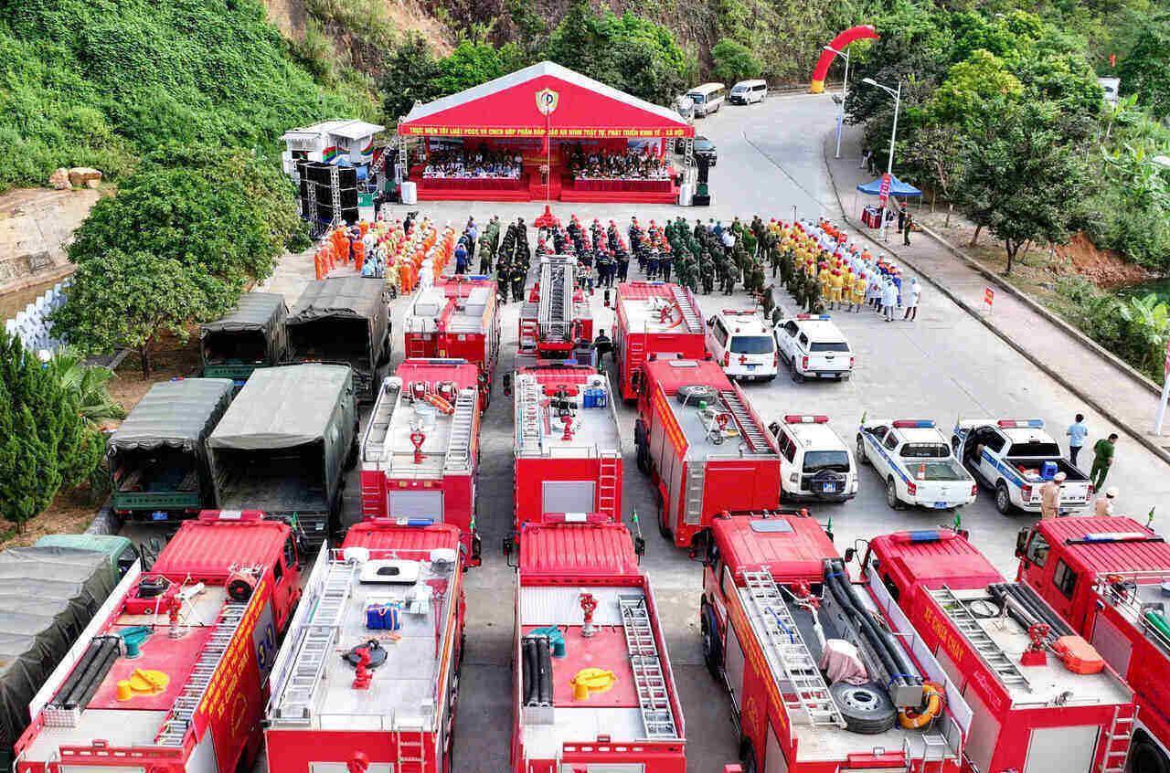Overview of the fire prevention and fighting drill in Son La province in 2025. Photo: Cao Thien