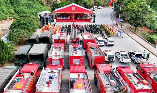 Toàn cảnh cuộc diễn tập phòng cháy chữa cháy tỉnh Sơn La năm 2025. Ảnh: Cao Thiên