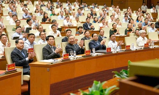 Tổng Bí thư Tô Lâm và các lãnh đạo Đảng, Nhà nước dự Hội nghị quán triệt toàn quốc một số Nghị quyết của Bộ Chính trị hôm 16.9.2025. Ảnh: Hải Nguyễn.