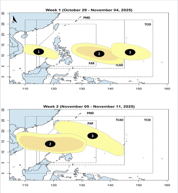Du bao ap thap so 2 co kha nang hinh thanh gan Philippines va di vao Bien Dong trong tuan 5 - 11.11. Anh: PAGASA