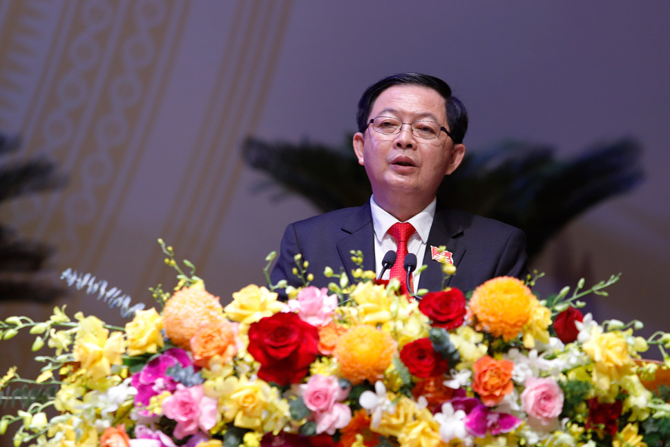 Gia Lai Provincial Party Secretary Ho Quoc Dung delivered the opening speech of the Congress's official session. Photo: Hoai Phuong