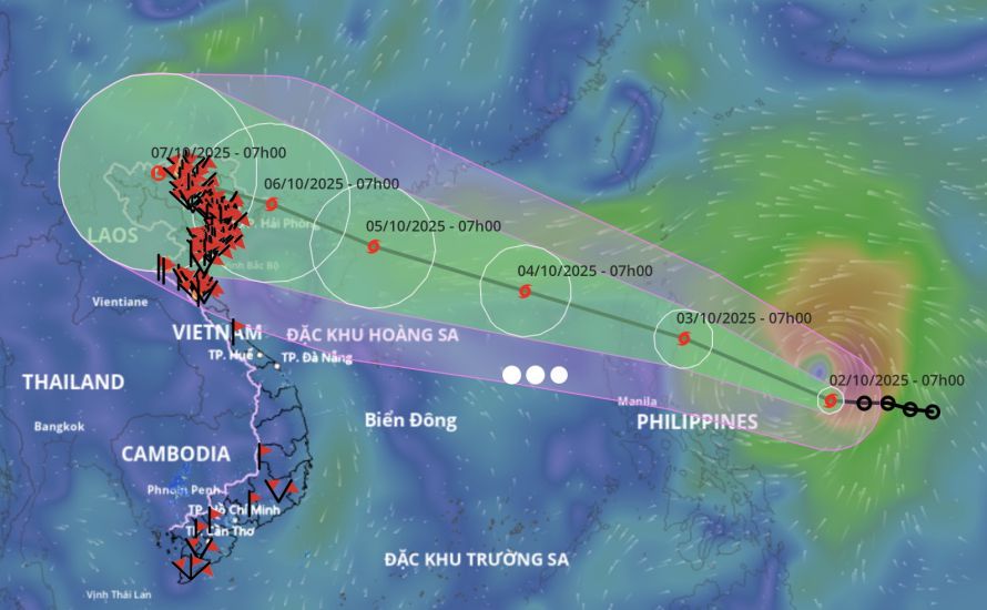 Updated location and path of storm Matmo at 12:00 on October 2. Source: Vietnam Disaster Monitoring System