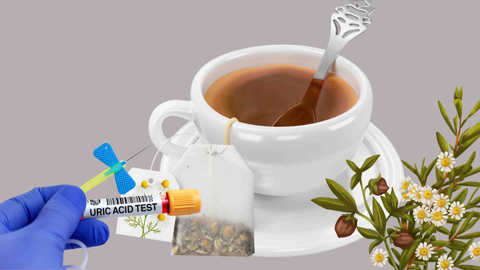 Chamomile root tea helps excrete uric acid. Graphics: Ha May