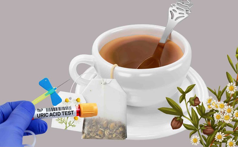 Chamomile root tea helps excrete uric acid. Graphics: Ha May