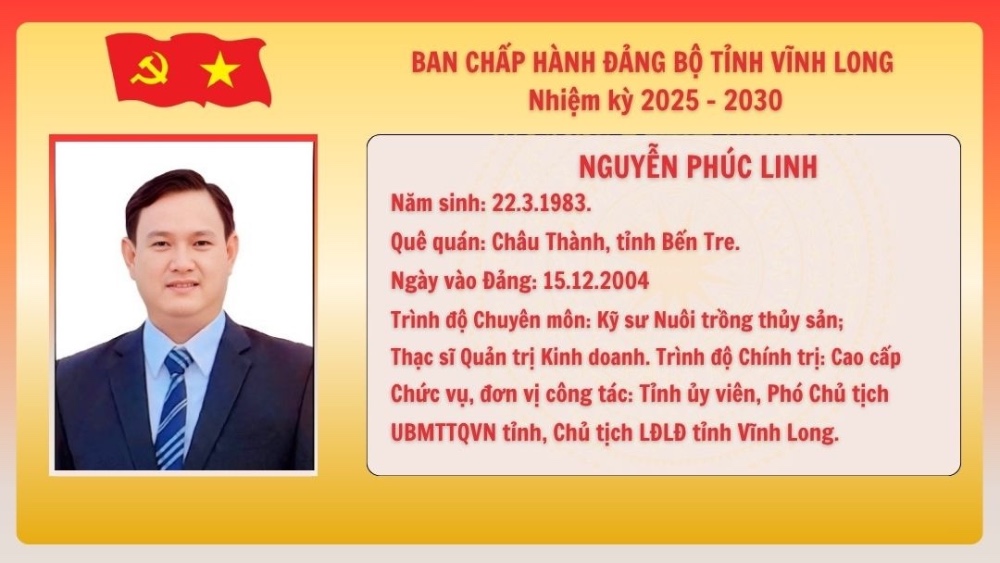 Ong Le Phuc Linh duoc chi dinh tham gia BCH Dang bo Vinh Long nhiem ky 2025-2030. Anh do hoa: Phong Linh. 