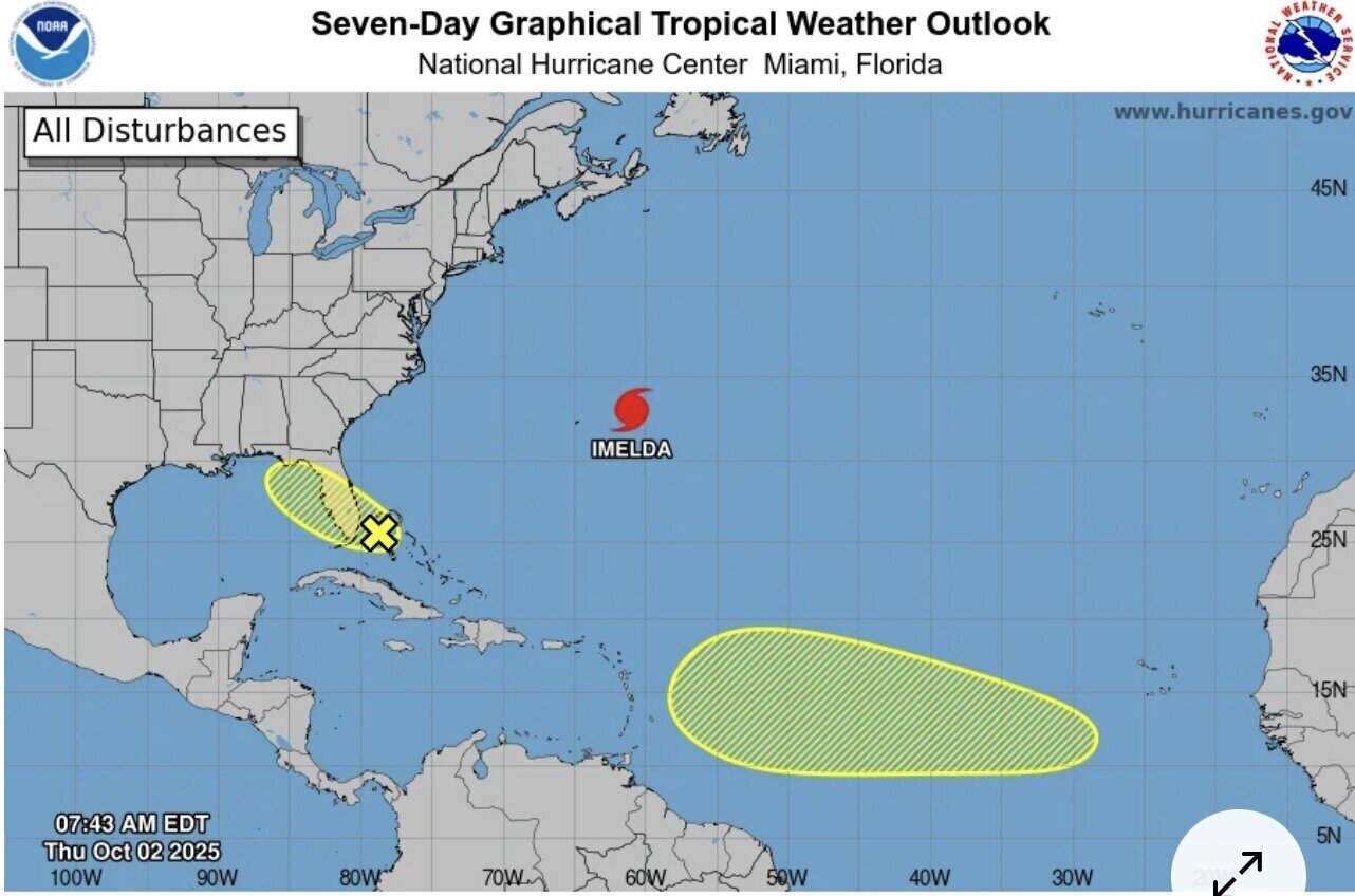The two potential depressions that emerged right after Imelda are forecast to become storms. Photo: NOAA