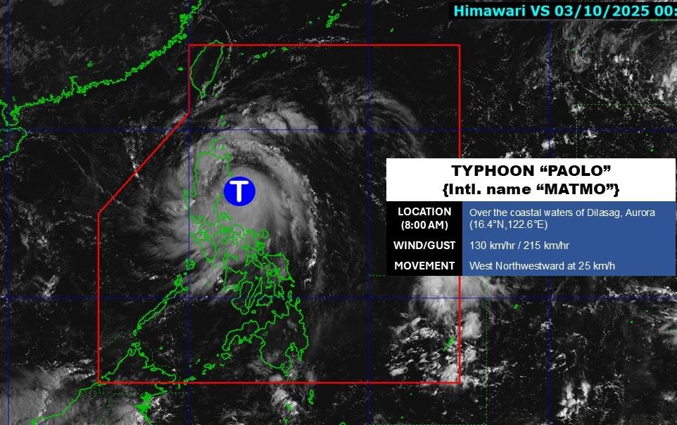 The center of Typhoon Matmo at 8:00 a.m. on October 3. The storm made landfall in Dinapigue, Isabela province, Philippines at 9:00 a.m. the same day. Photo: PAGASA