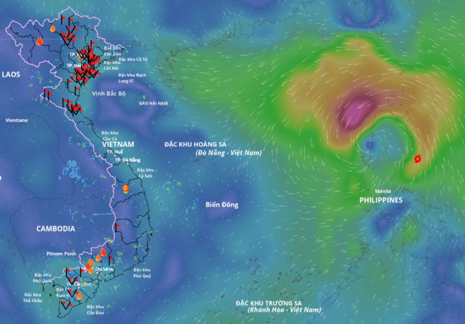 Mise a jour de la position de la tempete Matmo a 14 heures le 3 octobre. Source : Systeme de surveillance des catastrophes naturelles du Vietnam