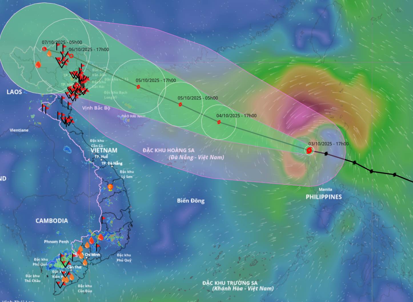 Updated location and path of storm Matmo at 5:00 p.m. on October 3. Source: Vietnam Disaster Monitoring System