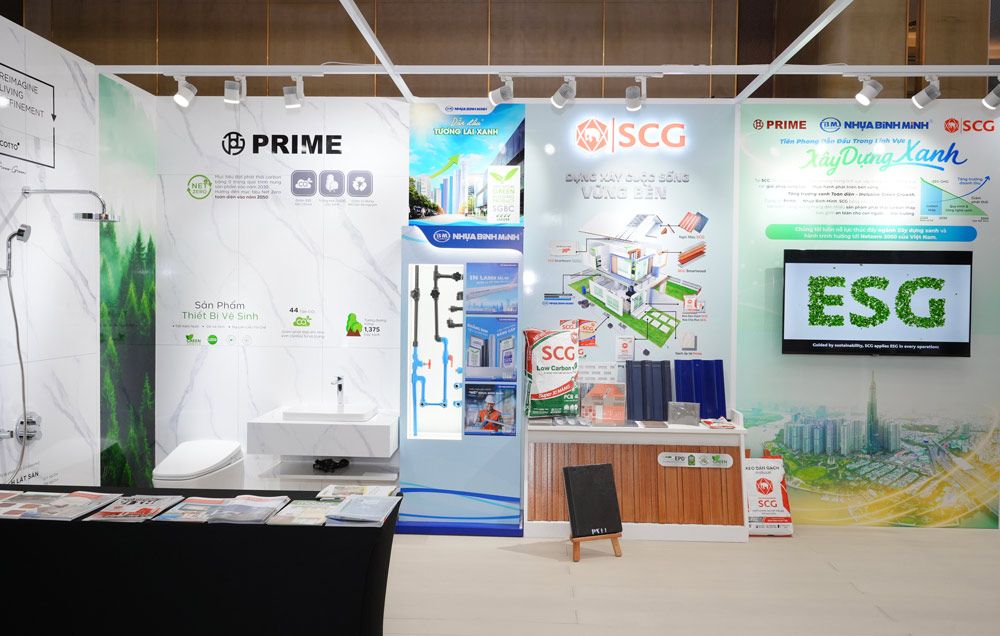 Exhibition area of green materials products of SCG Group and its partners - SCG Vietnam Cement - Construction Materials Company, Binh Minh Plastic, Prime Group at the Green Construction and Green Transport Week Exhibition 2025. Photo: Provided by the enterprise
