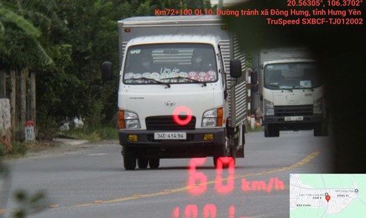 Chủ xe bị phạt nguội lỗi chạy quá tốc độ ở Hưng Yên. Ảnh: Công an Hưng Yên