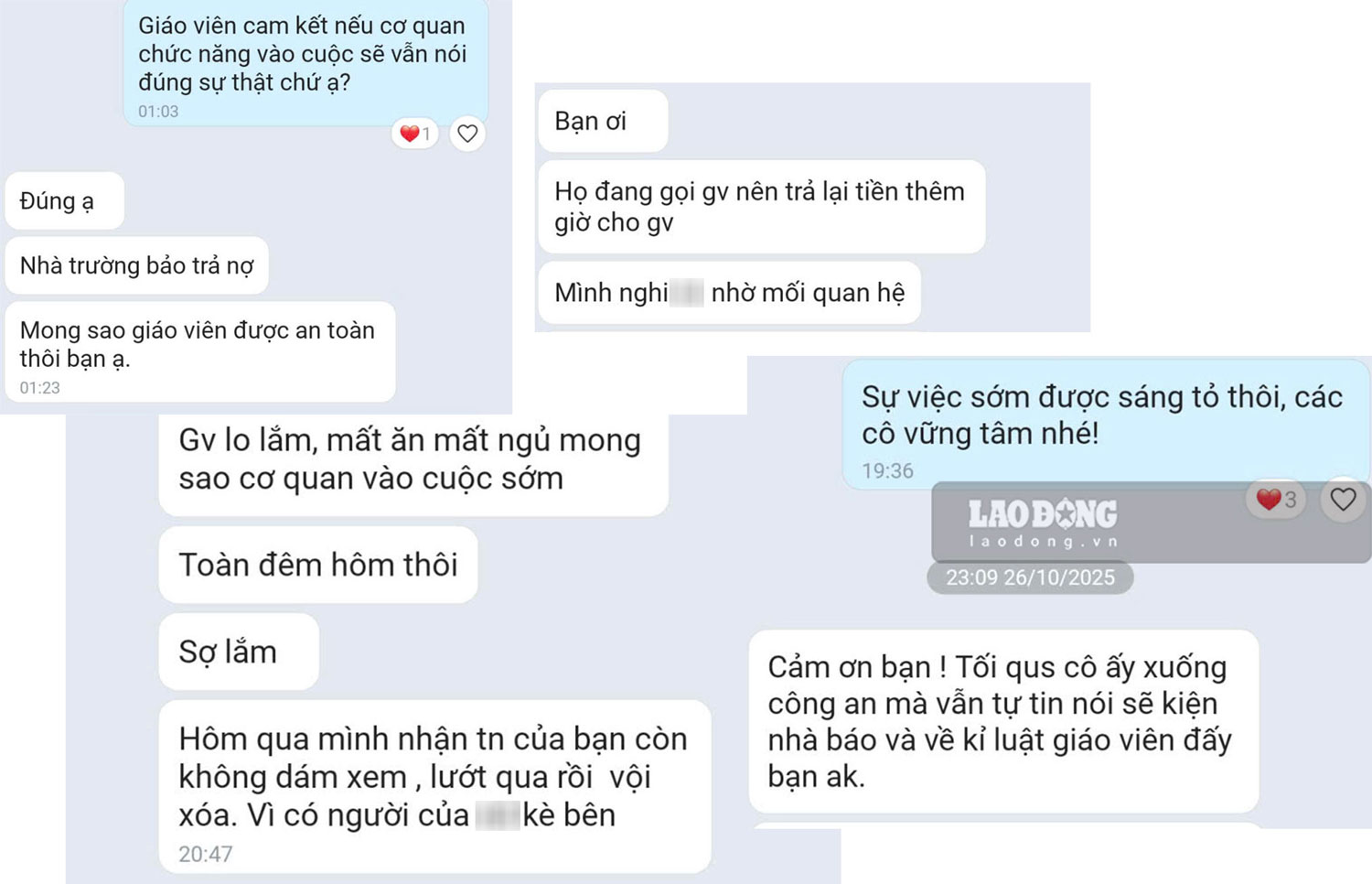 Mot vai doan thong tin cac giao vien trao doi voi PV Bao Lao Dong. Anh: Bao Nguyen