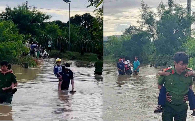 Lam Dong provincial authorities evacuate people from flooded areas to safety. Photo: Provided by the police