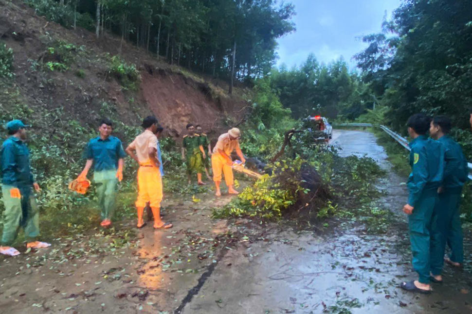 Luc luong chuc nang hot don dat da, cay xay sat xuong duong o xa Vinh Thanh. Anh: Cong an