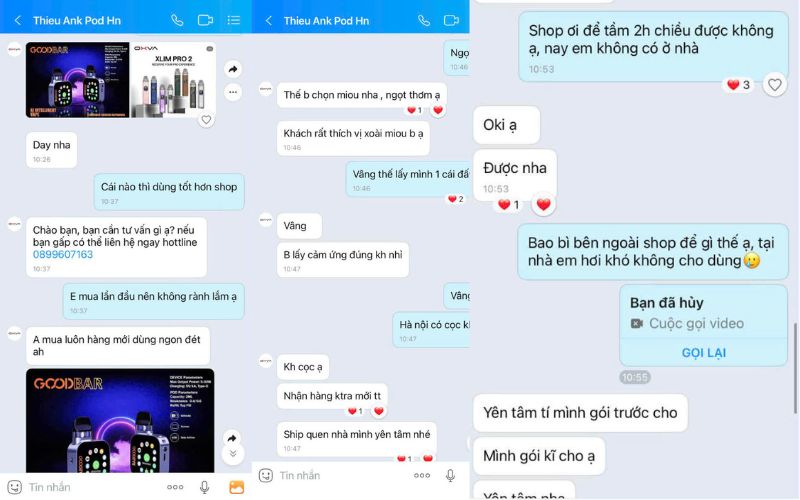 Doi tuong lien tuc chao moi, tu van mat hang. Anh: Chup man hinh