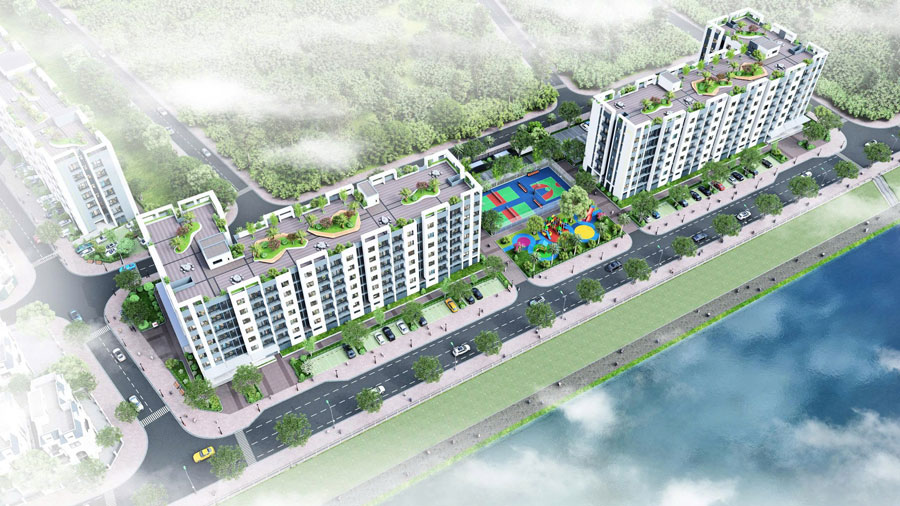 Phoi canh du an Du an Nha o xa hoi Binh Minh Tay Bac nam trong khu do thi Yen Bai Riverside. Anh: Cong thong tin Lao Cai.