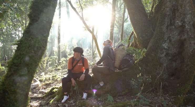 Chang trai Ban Be A Lu (trai), anh Kien trong mot chuyen di tim va thu hai tra rung o do cao 2.700m. 