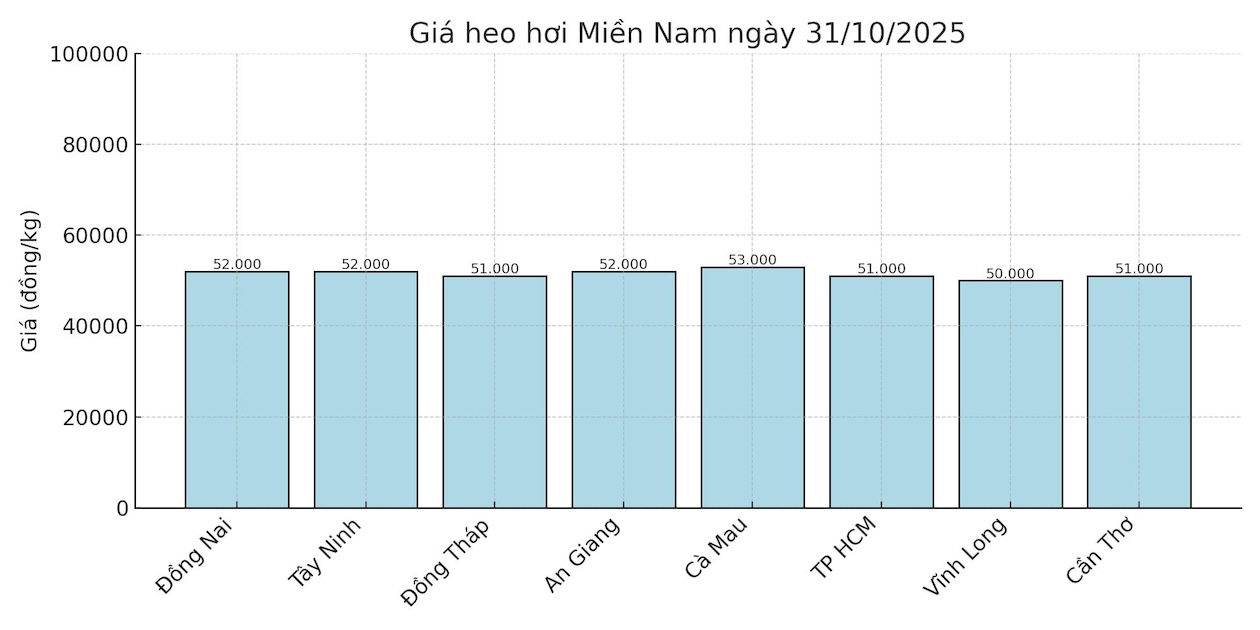 Gia heo hoi ngay 31.10 tai khu vuc mien Nam. Do hoa: Thuy Linh