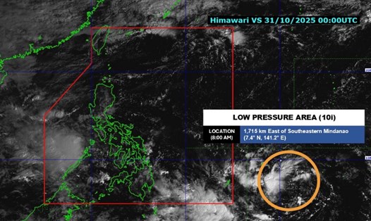 Vị trí của áp thấp gần Philippines sáng 31.10. Ảnh: PAGASA