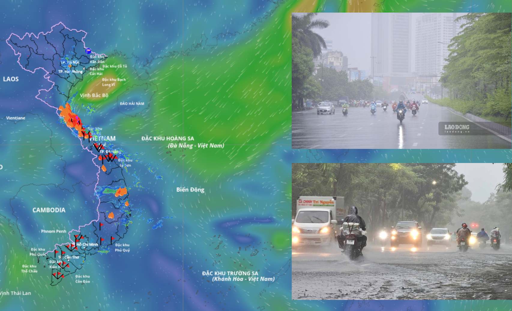 Currently, although there are no storms or tropical depressions, the cold air is intensified, causing rain in many areas. Photo: An An/Source of image of wind field at sea: Vietnam Disaster Monitoring System