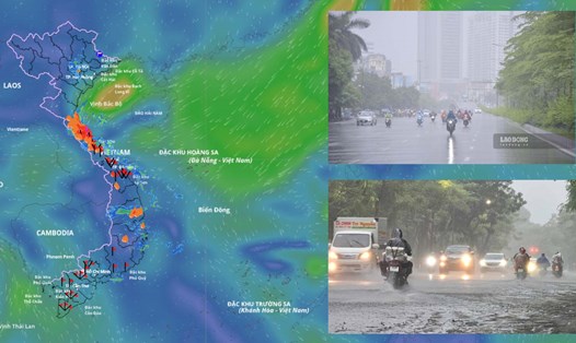 Hiện nay, tuy không có bão hay áp thấp nhiệt đới nhưng không khí lạnh tăng cường gây mưa ở nhiều khu vực. Ảnh ghép: An An/Nguồn hình ảnh trường gió trên biển: Hệ thống Giám sát thiên tai Việt Nam