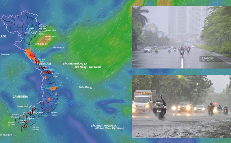 Currently, although there are no storms or tropical depressions, the cold air is intensified, causing rain in many areas. Photo: An An/Source of image of wind field at sea: Vietnam Disaster Monitoring System