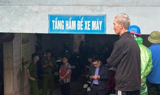 Bảo vệ chung cư PVNC2-CT02 (phường Trường Vinh, Nghệ An) tử vong tại tầng hầm để xe. Ảnh: Ngọc Anh