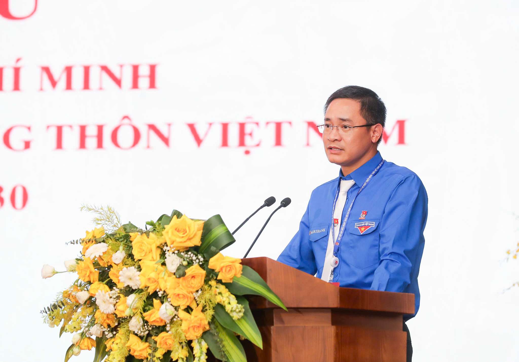 Dong chi Pham Chi Thanh - Uy vien Ban Chap hanh Doan Thanh nien Chinh phu, Uy vien Ban Chap hanh Dang bo, Pho Tong Giam doc, Bi thu Doan Thanh nien nhiem ky 2022 – 2027 phat bieu khai mac Dai hoi.  